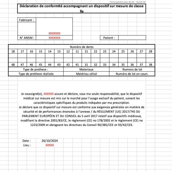 Modèle Excel - Déclaration de conformité